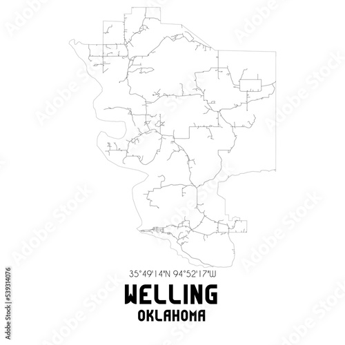 Welling Oklahoma. US street map with black and white lines.