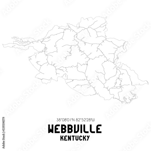 Webbville Kentucky. US street map with black and white lines.