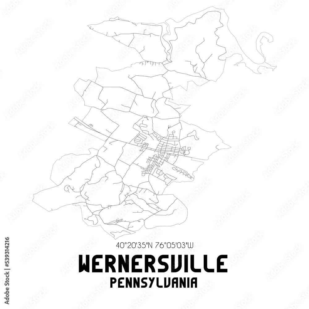 Wernersville Pennsylvania. US street map with black and white lines.