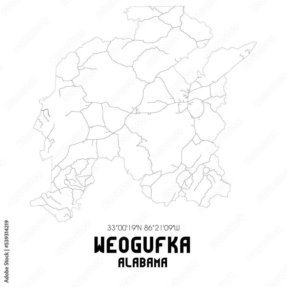 Weogufka Alabama. US street map with black and white lines. Weogufka Alabama. US street map with black and white lines.