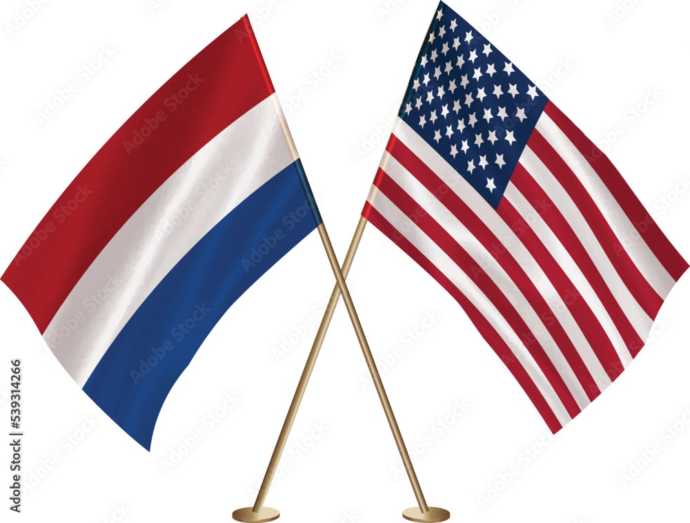 Netherlands,US flag together.American,Netherlands waving flag together