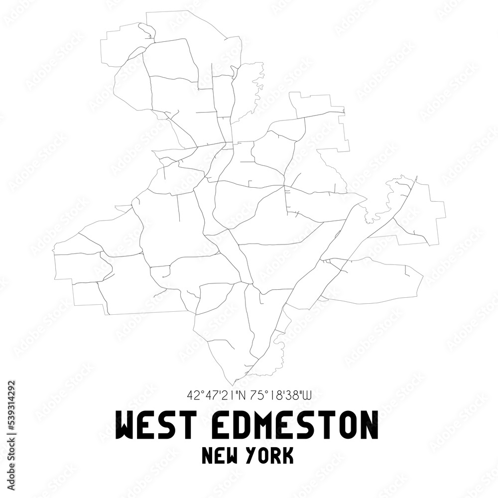 West Edmeston New York. US street map with black and white lines.