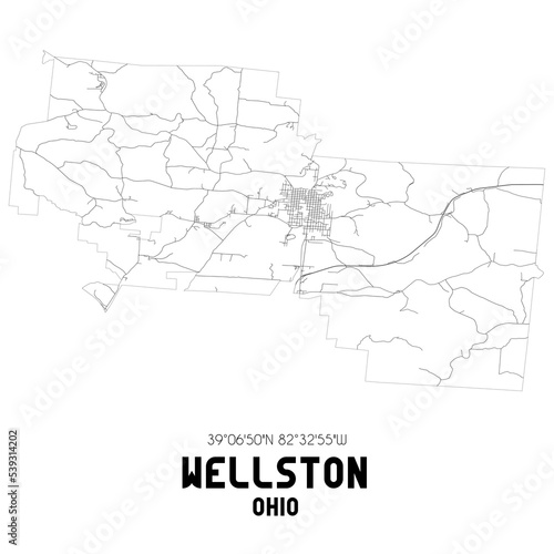 Wellston Ohio. US street map with black and white lines.