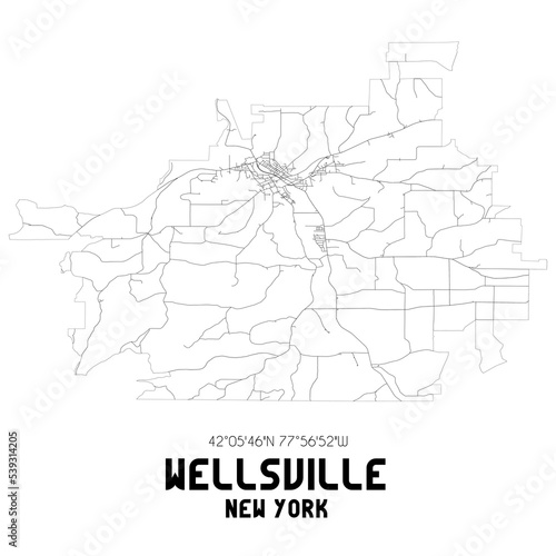 Wellsville New York. US street map with black and white lines. photo