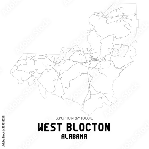 West Blocton Alabama. US street map with black and white lines.