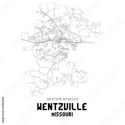 Wentzville Missouri. US street map with black and white lines.