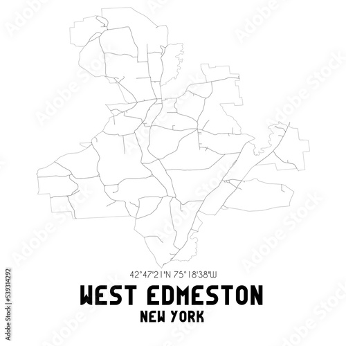 West Edmeston New York. US street map with black and white lines.