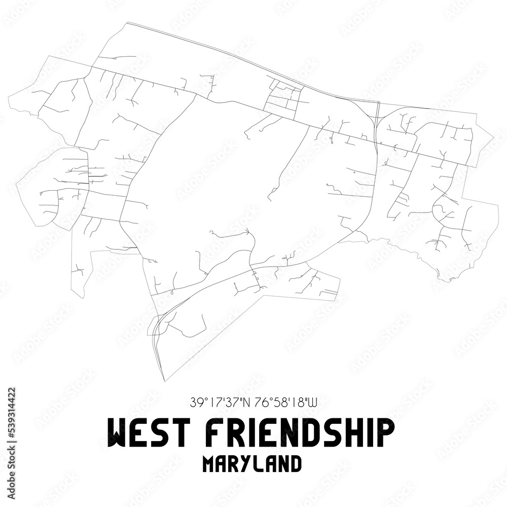 Naklejka premium West Friendship Maryland. US street map with black and white lines.