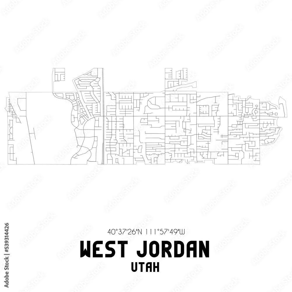 West Jordan Utah. US street map with black and white lines.
