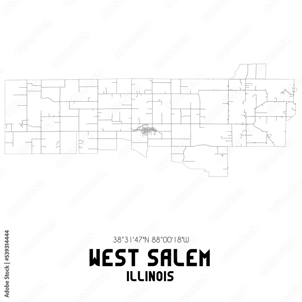 West Salem Illinois. US street map with black and white lines.