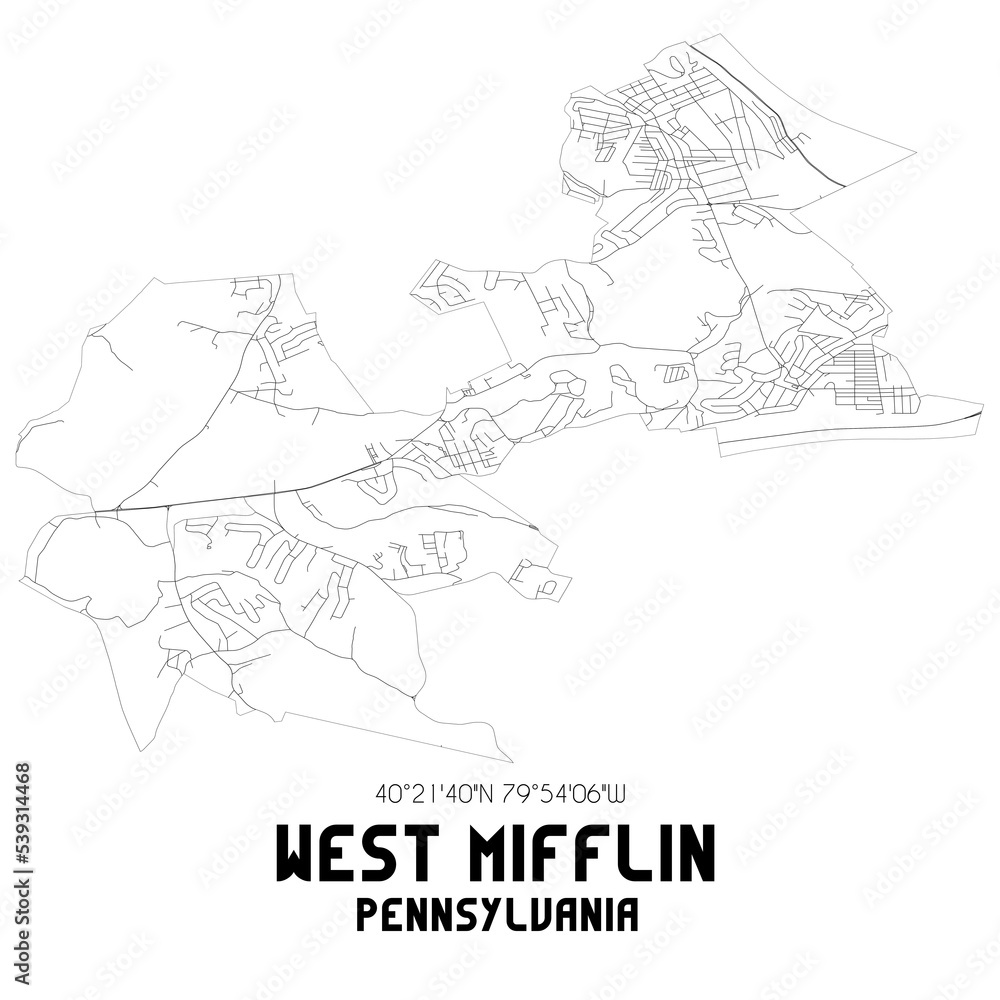 Naklejka premium West Mifflin Pennsylvania. US street map with black and white lines.