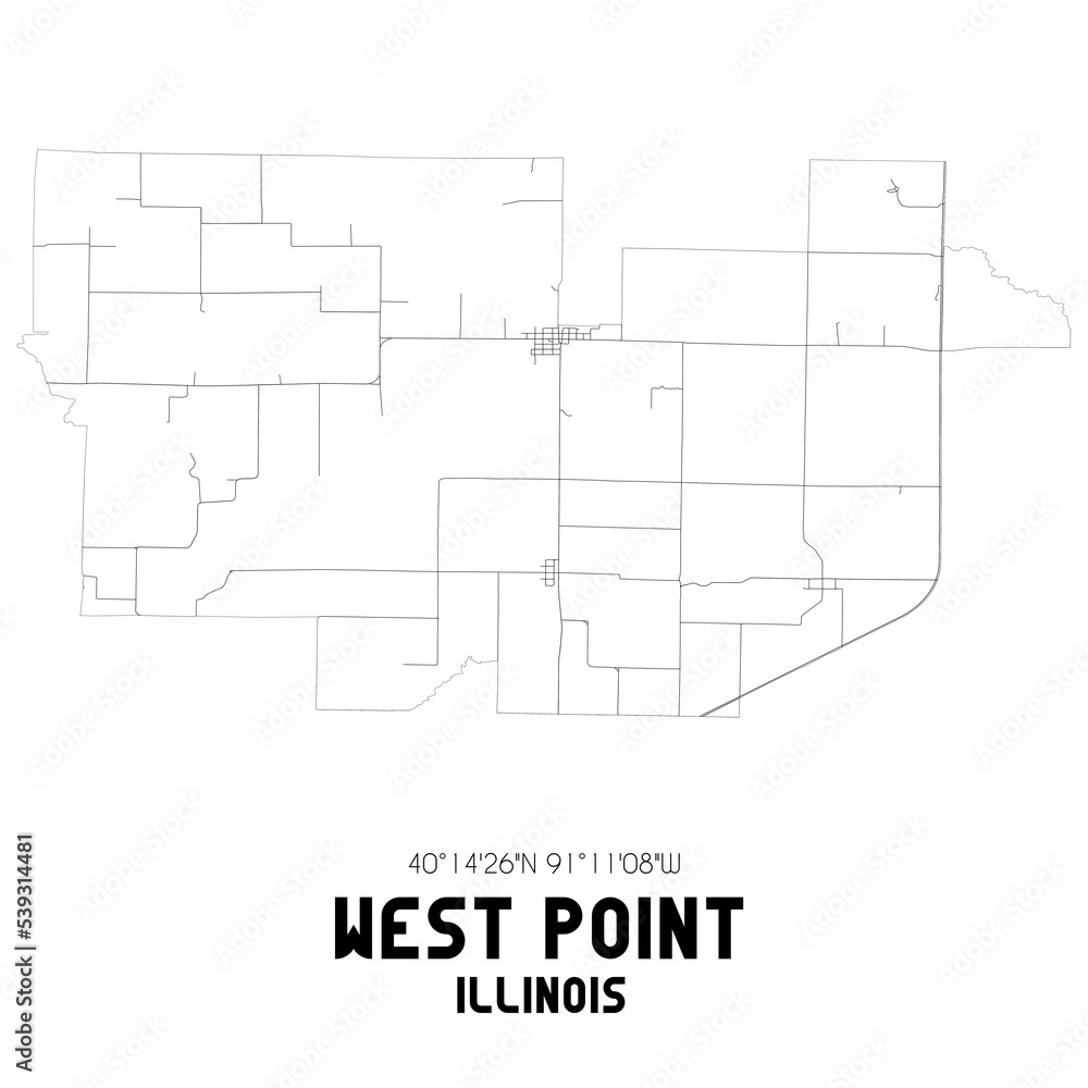 West Point Illinois. US street map with black and white lines.