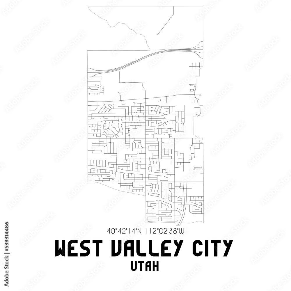 West Valley City Utah. US street map with black and white lines. West Valley City Utah. US street map with black and white lines.