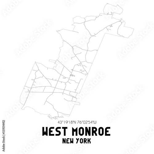 West Monroe New York. US street map with black and white lines.