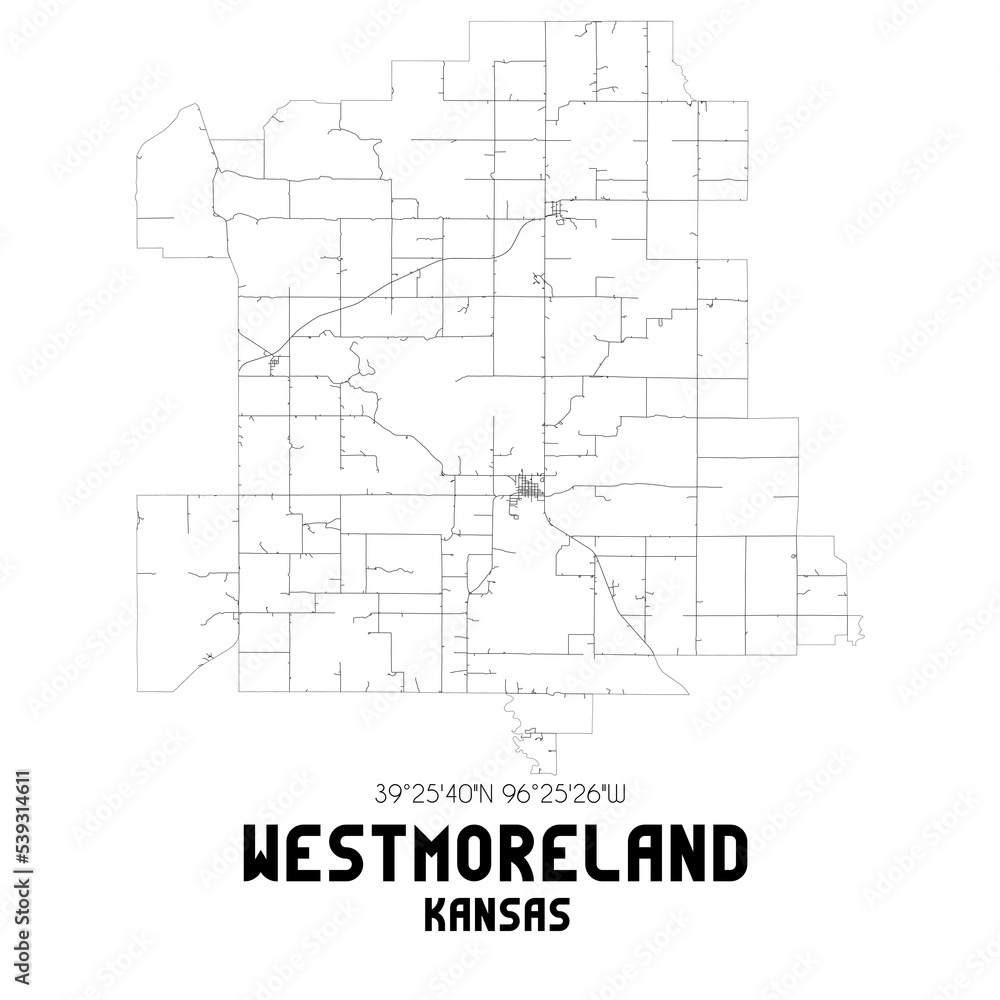 Westmoreland Kansas. US street map with black and white lines. Westmoreland Kansas. US street map with black and white lines.