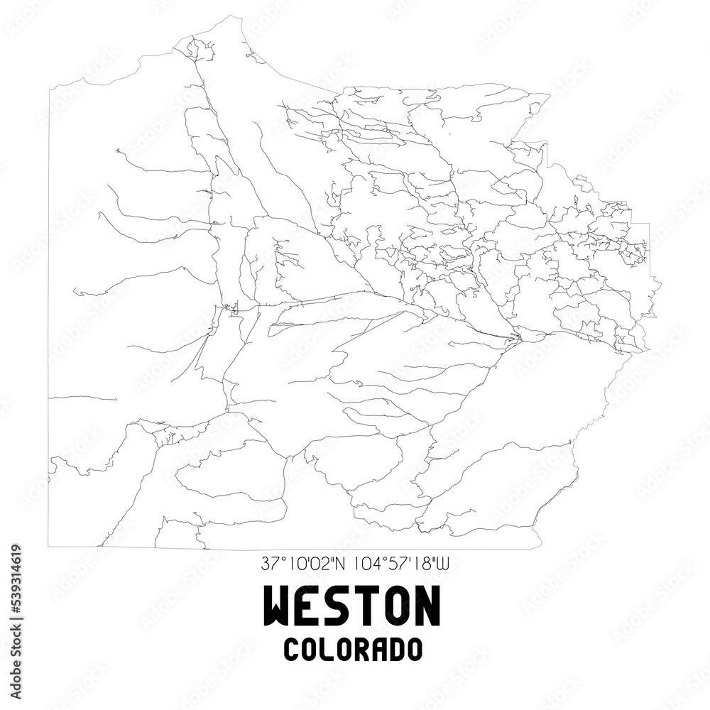 Weston Colorado. US street map with black and white lines.