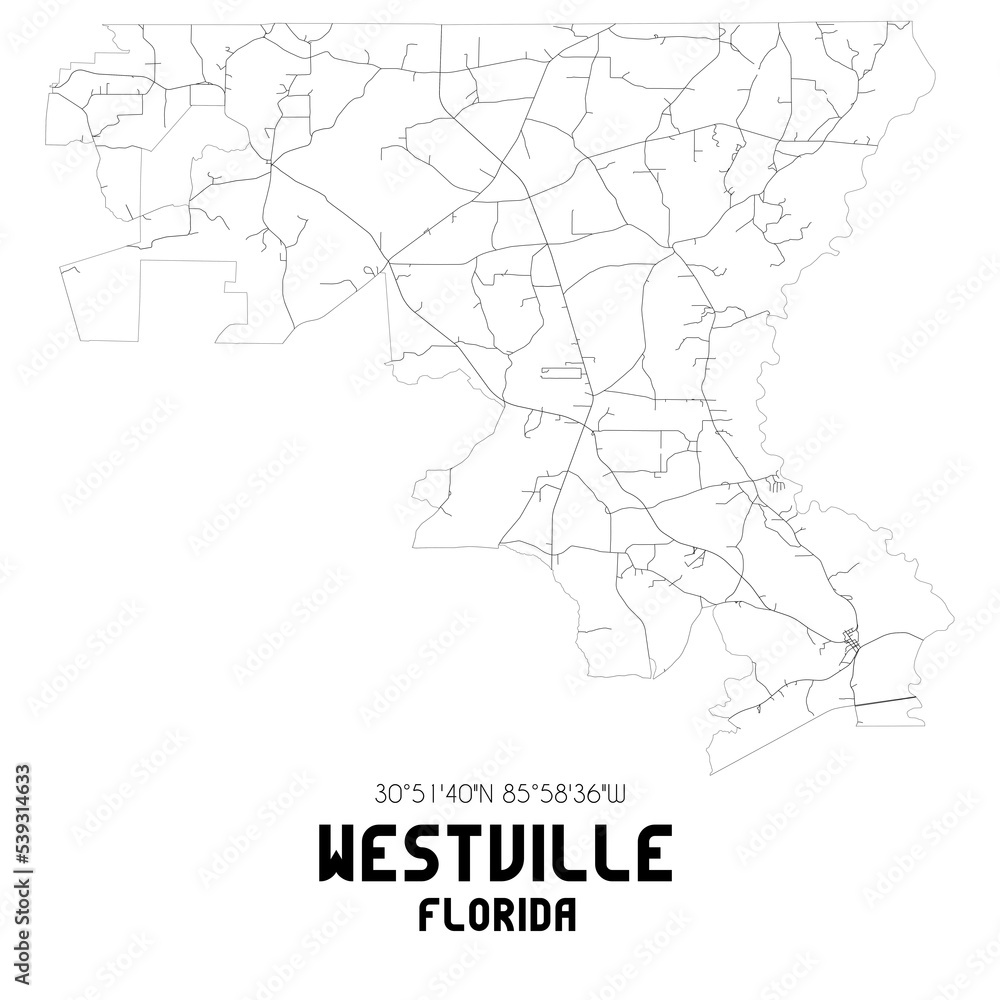Westville Florida. US street map with black and white lines. Westville Florida. US street map with black and white lines.