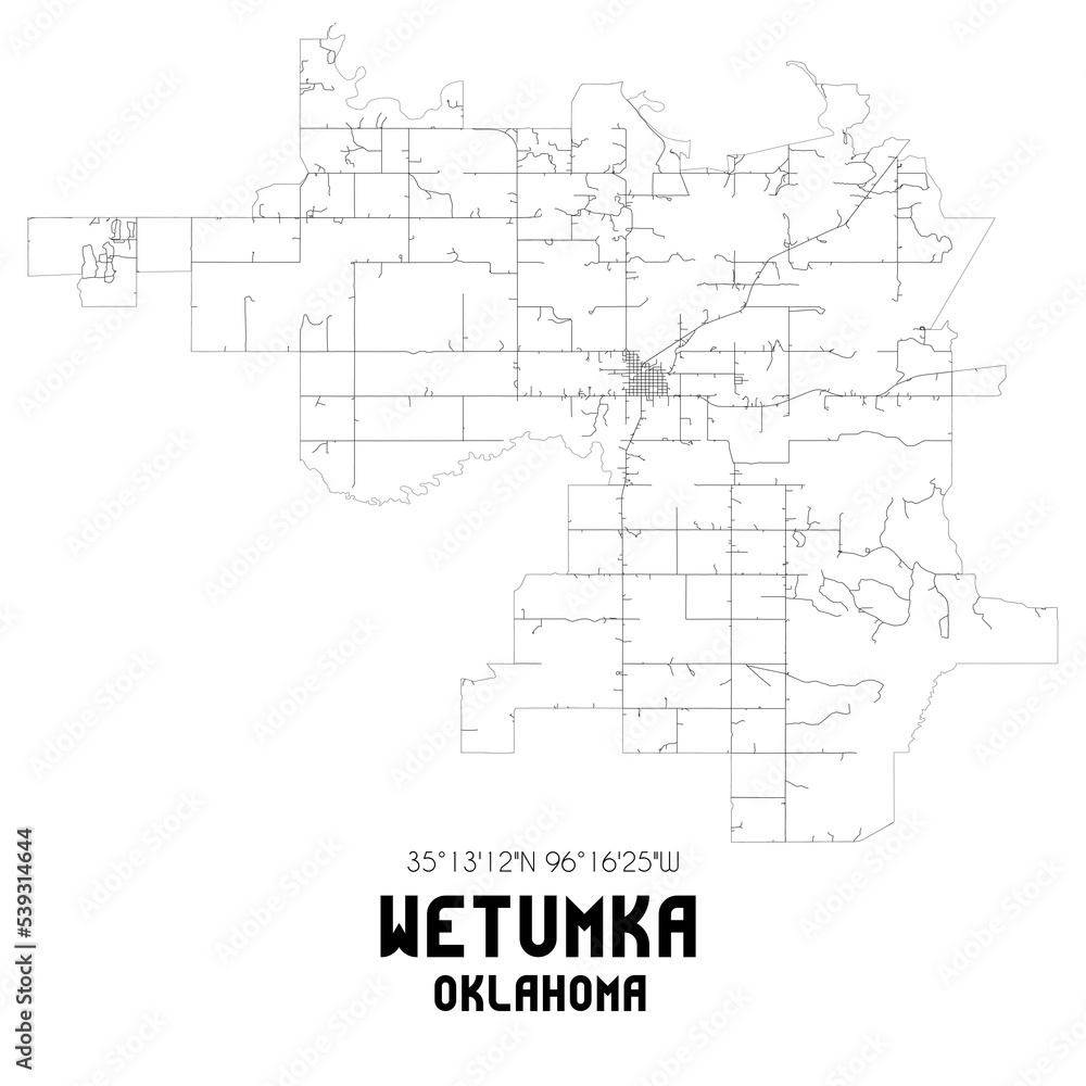 Wetumka Oklahoma. US street map with black and white lines.