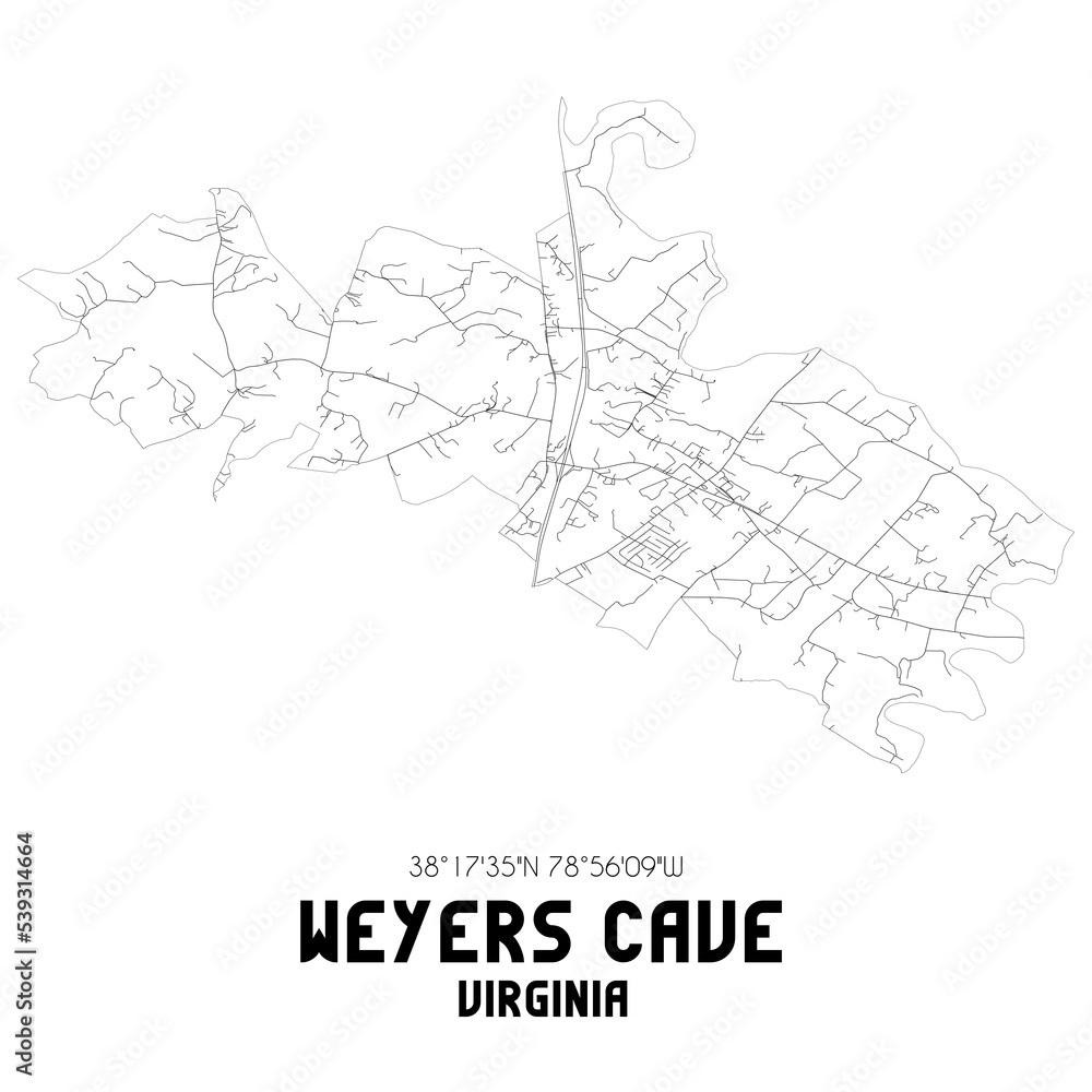 Weyers Cave Virginia. US street map with black and white lines. Weyers Cave Virginia. US street map with black and white lines.