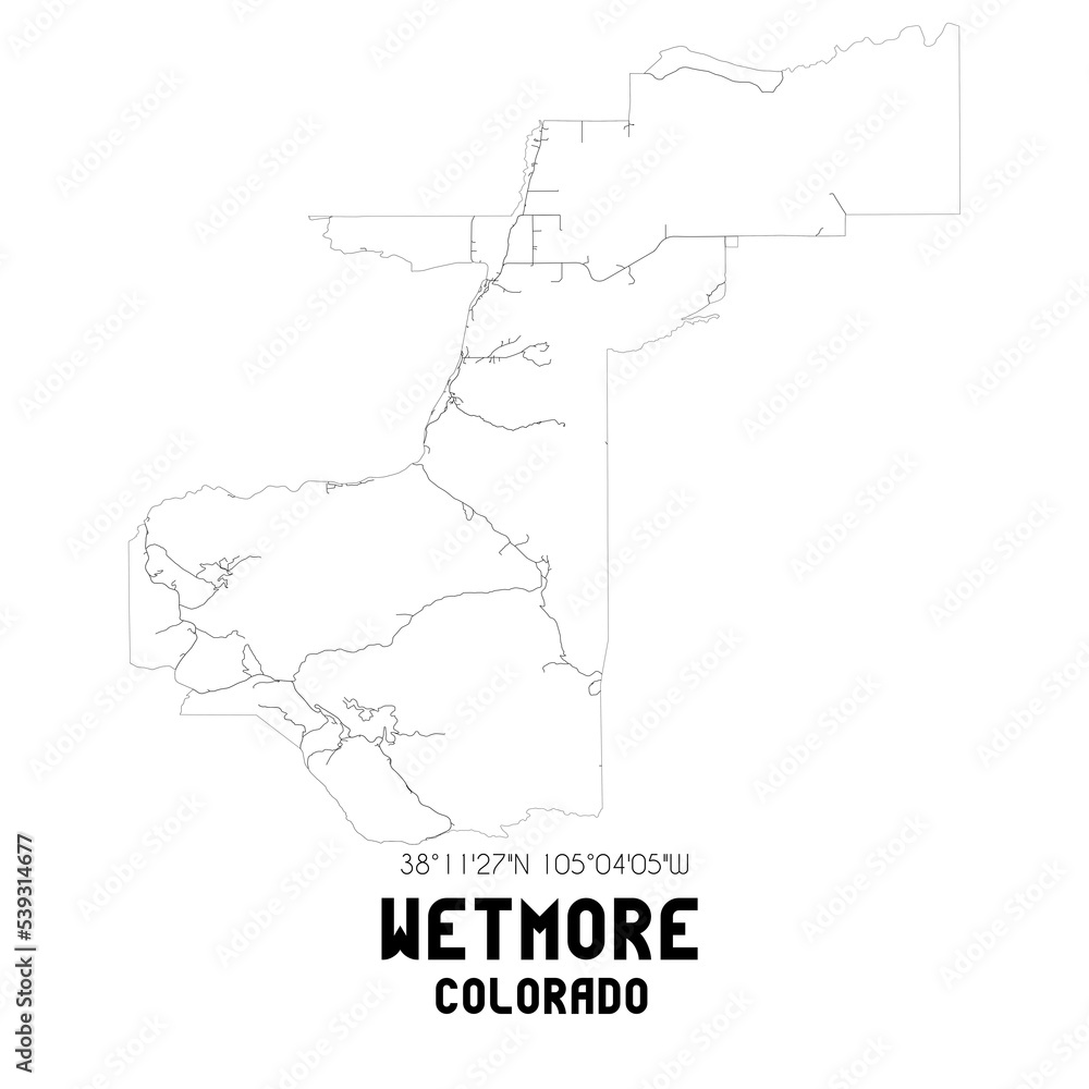 Obraz premium Wetmore Colorado. US street map with black and white lines.