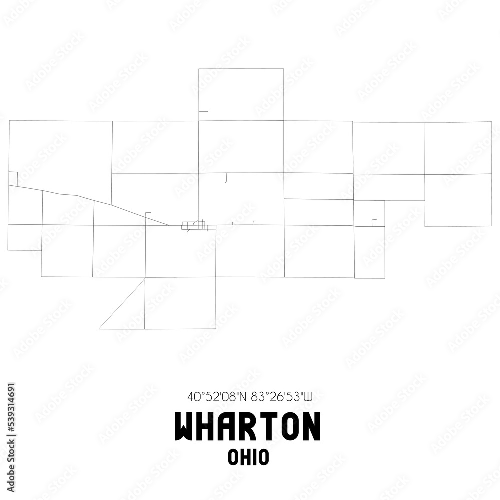 Wharton Ohio. US street map with black and white lines. Wharton Ohio. US street map with black and white lines.