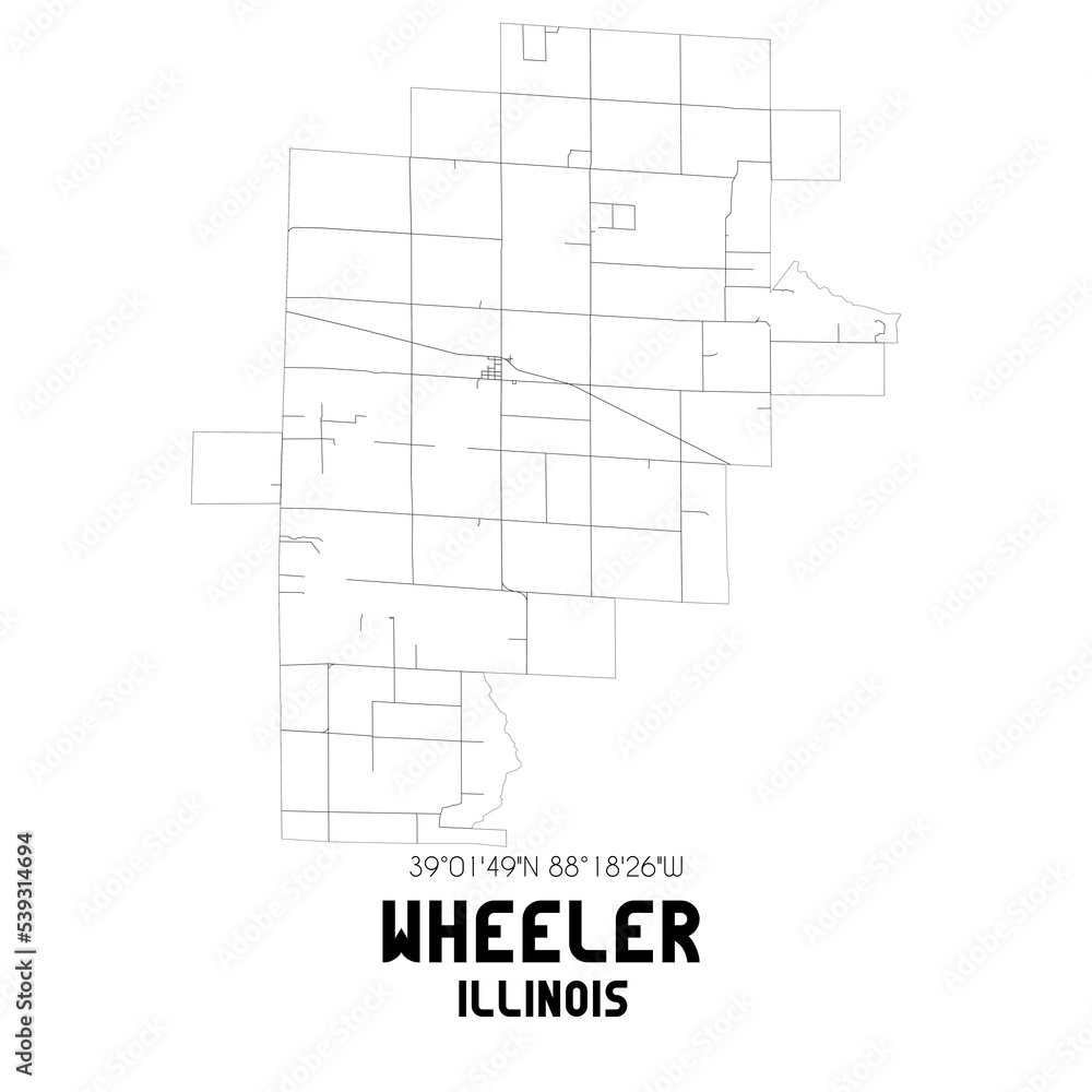 Wheeler Illinois. US street map with black and white lines.