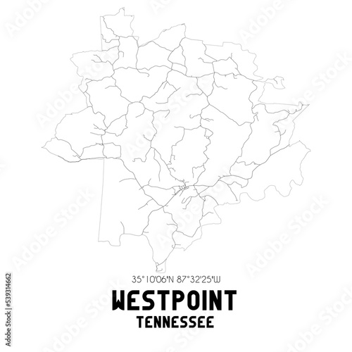 Westpoint Tennessee. US street map with black and white lines.