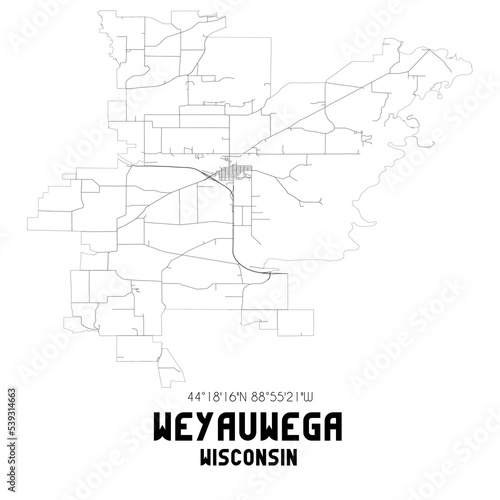 Weyauwega Wisconsin. US street map with black and white lines.