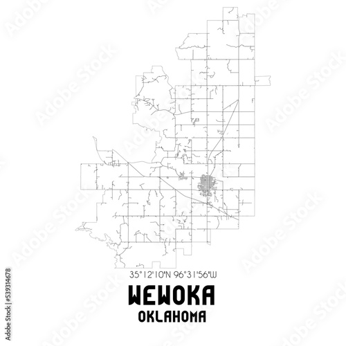 Wewoka Oklahoma. US street map with black and white lines.