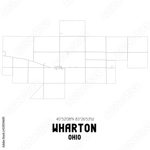 Wharton Ohio. US street map with black and white lines.