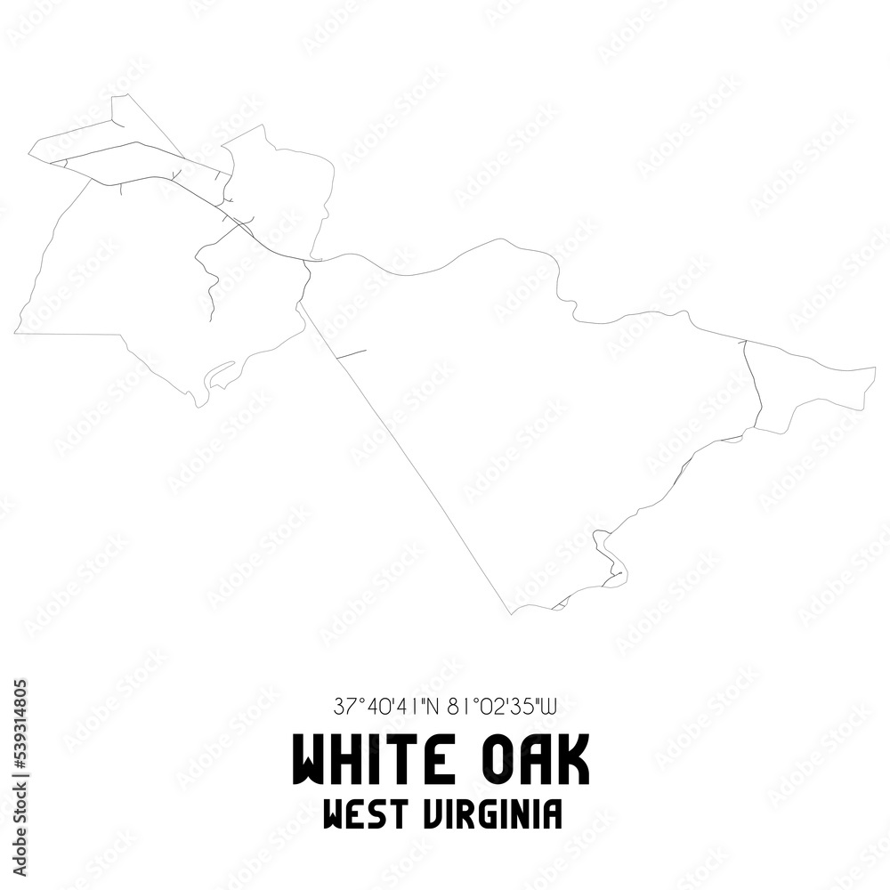 White Oak West Virginia. US street map with black and white lines.