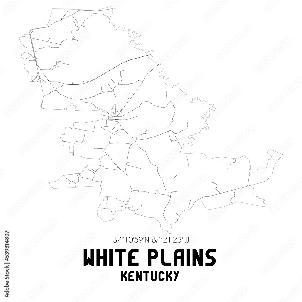 White Plains Kentucky. US street map with black and white lines.