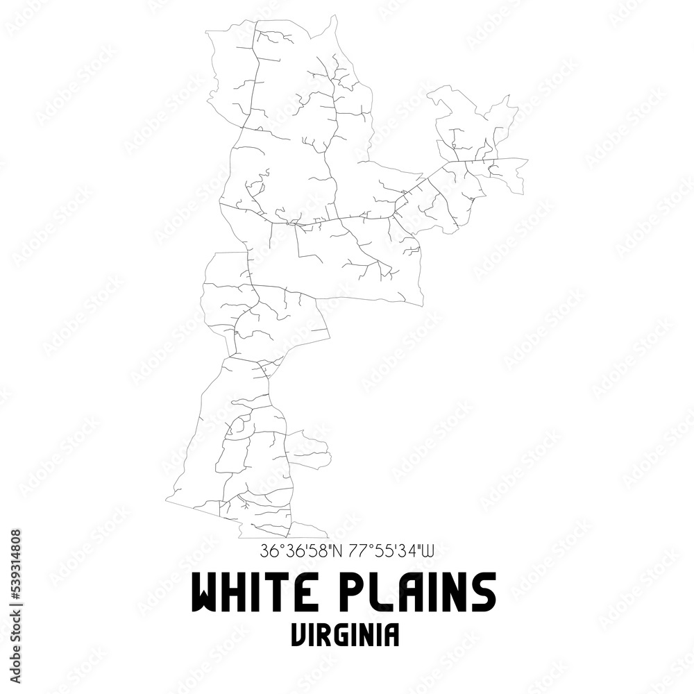 White Plains Virginia. US street map with black and white lines.