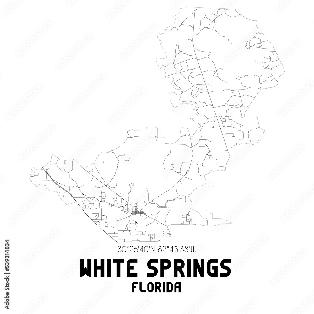 White Springs Florida. US street map with black and white lines.