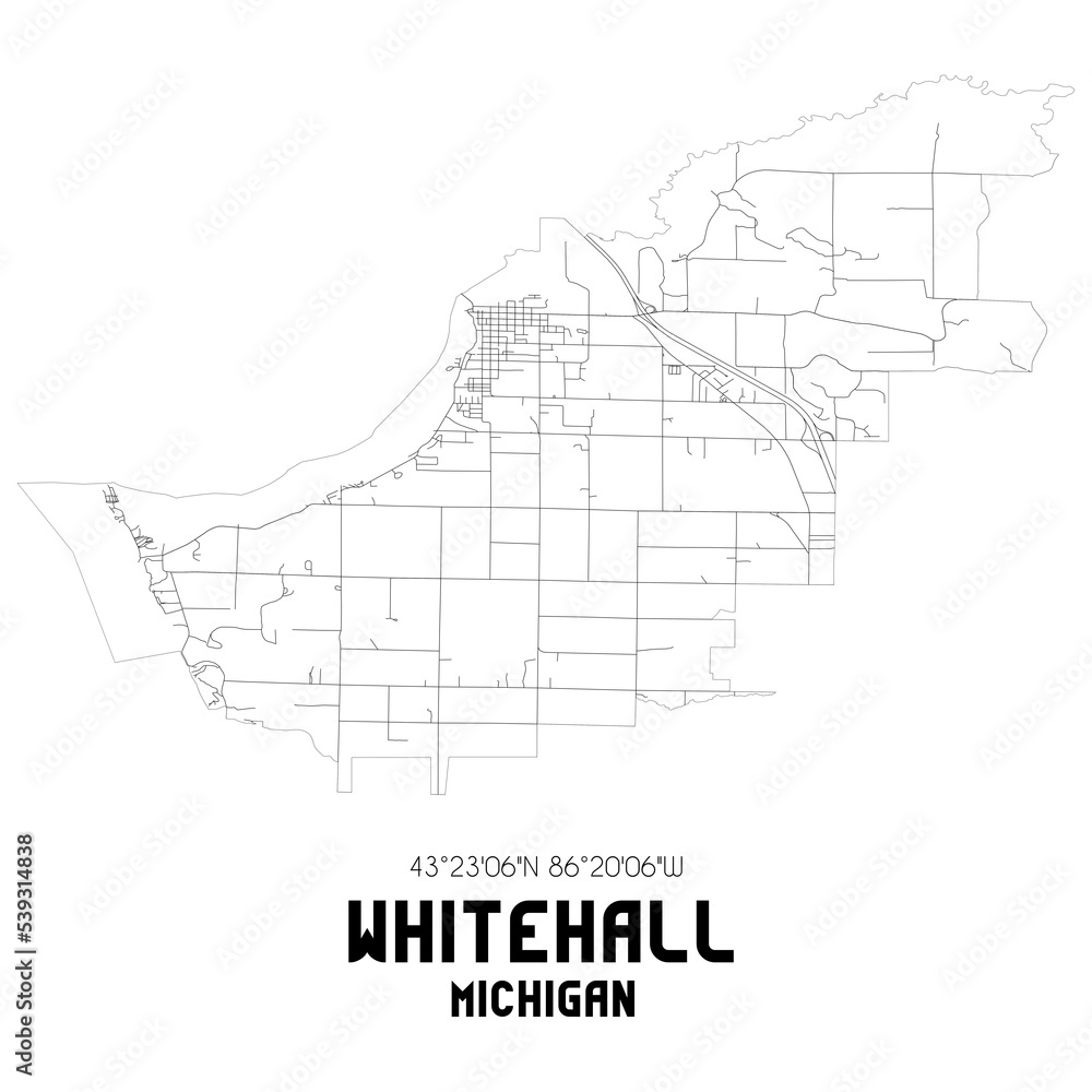 Whitehall Michigan. US street map with black and white lines. Stock