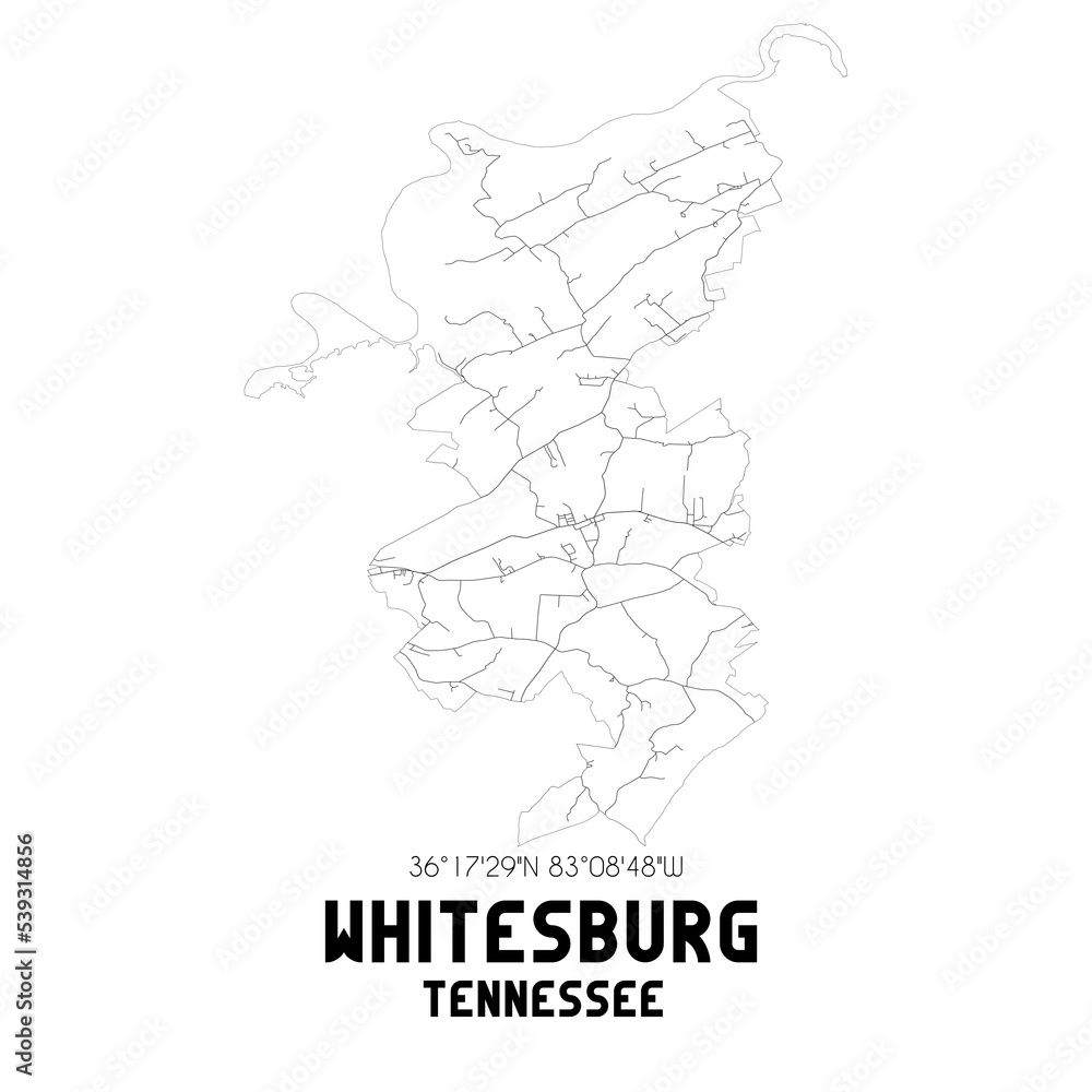 Whitesburg Tennessee. US street map with black and white lines.