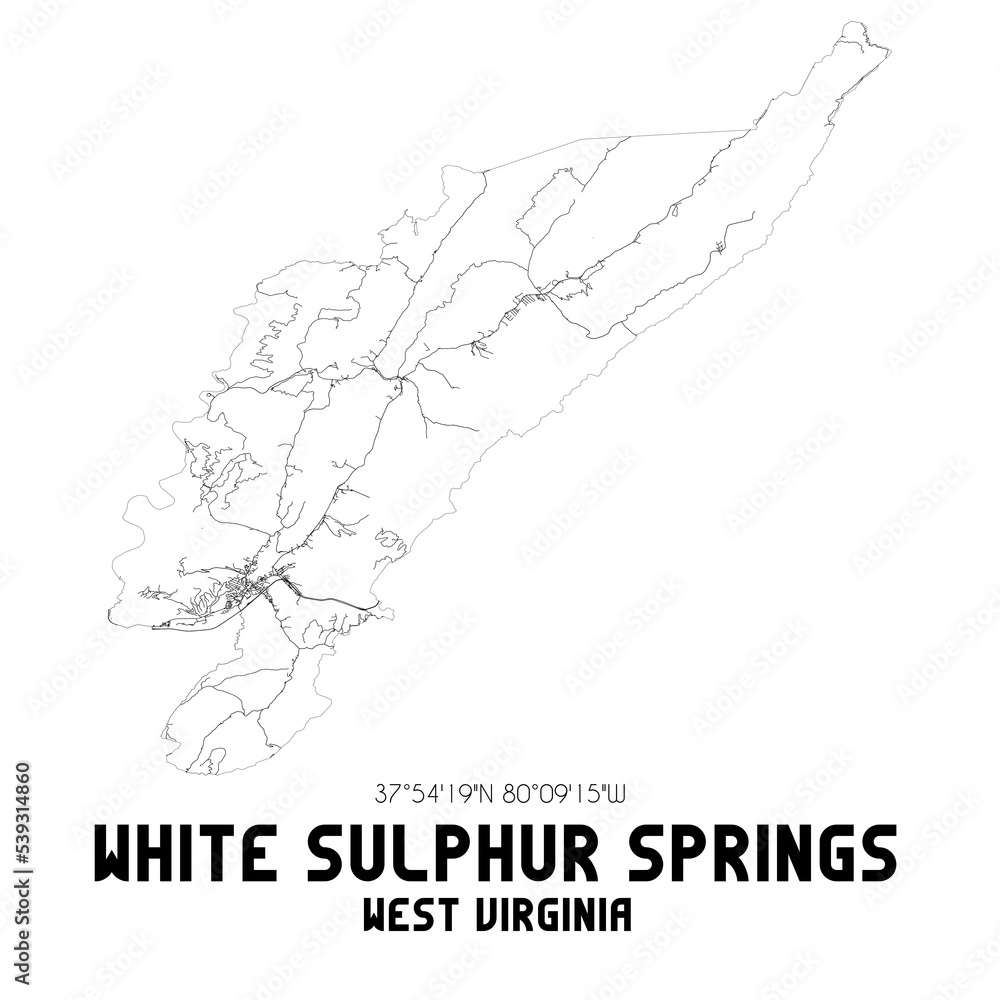 White Sulphur Springs West Virginia. US street map with black and white