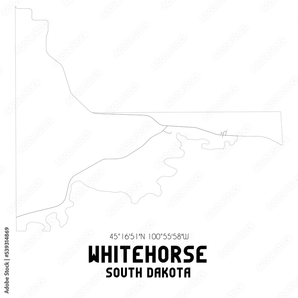 Whitehorse South Dakota. US street map with black and white lines.