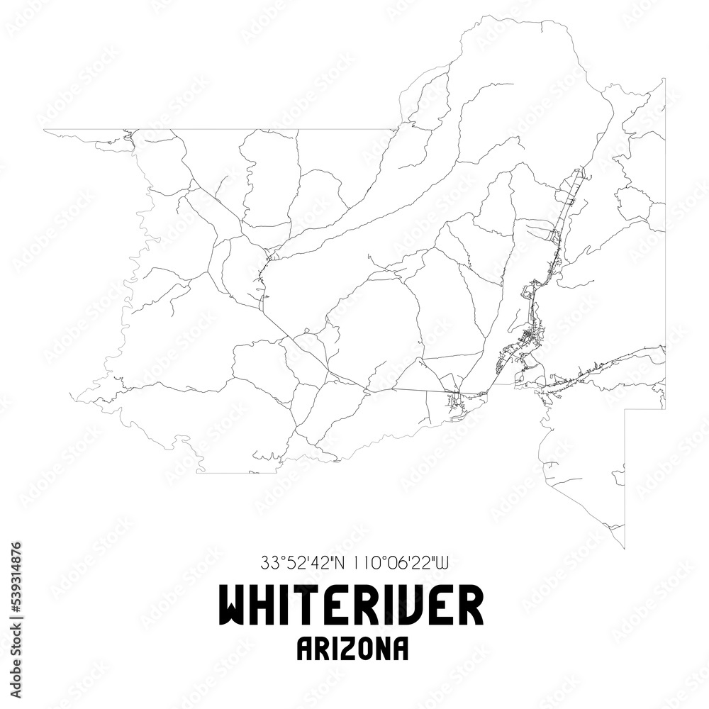 Whiteriver Arizona. US street map with black and white lines.
