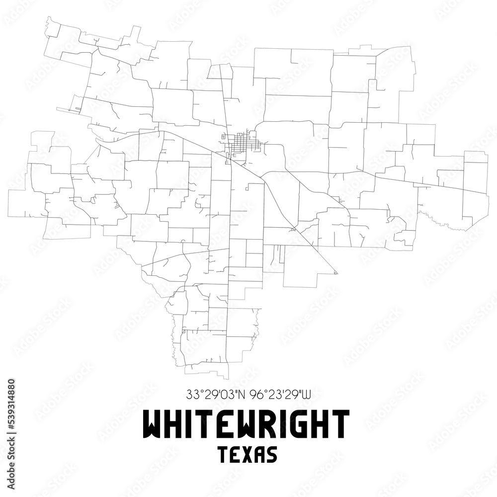 Naklejka premium Whitewright Texas. US street map with black and white lines.