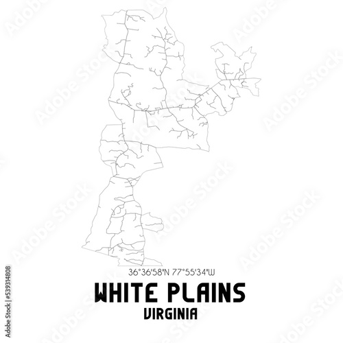 White Plains Virginia. US street map with black and white lines.