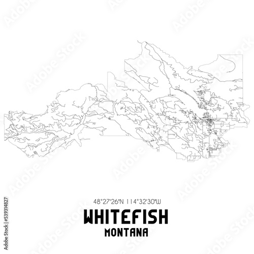 Whitefish Montana. US street map with black and white lines. photo