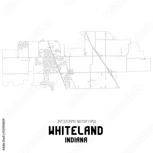 Whiteland Indiana. US street map with black and white lines.