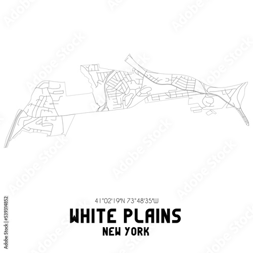 White Plains New York. US street map with black and white lines. photo