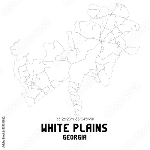 White Plains Georgia. US street map with black and white lines.