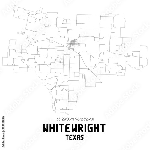 Whitewright Texas. US street map with black and white lines.