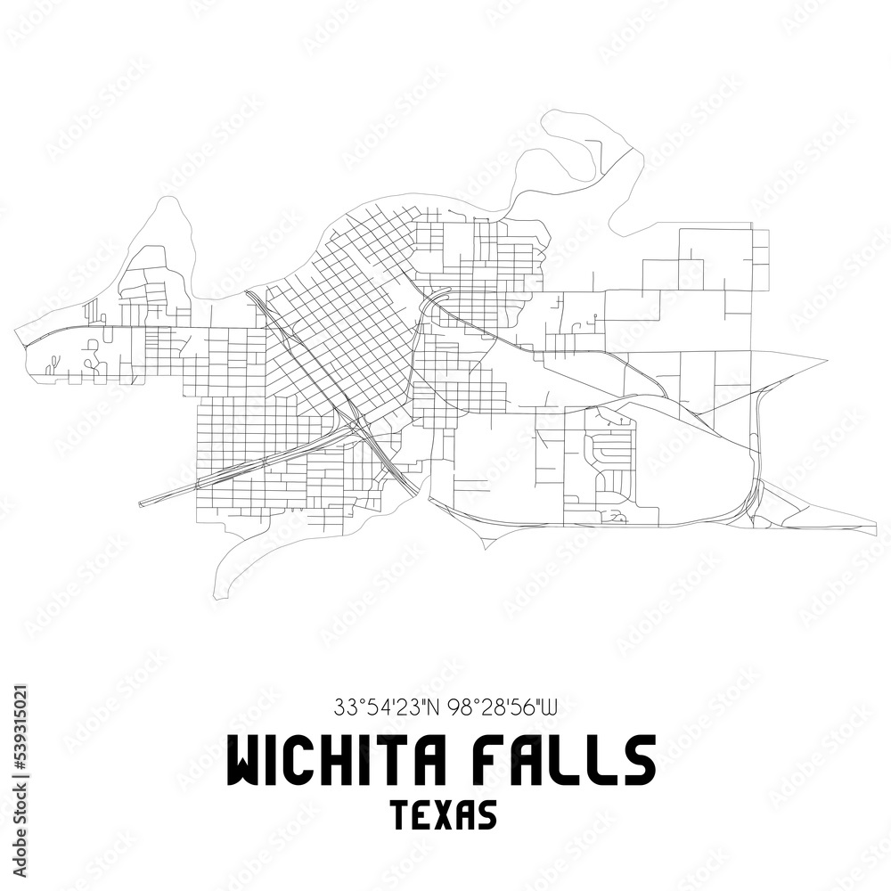 Wichita Falls Texas. US street map with black and white lines.