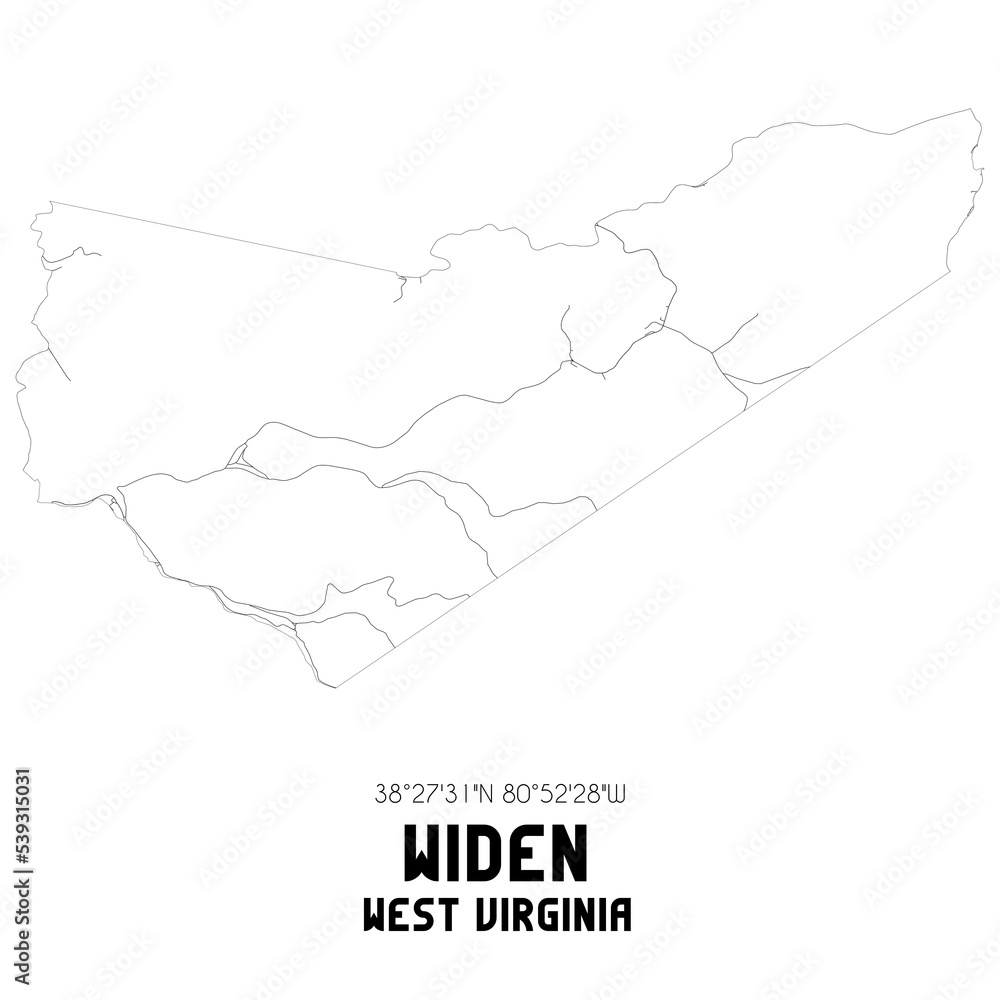 Widen West Virginia. US street map with black and white lines.