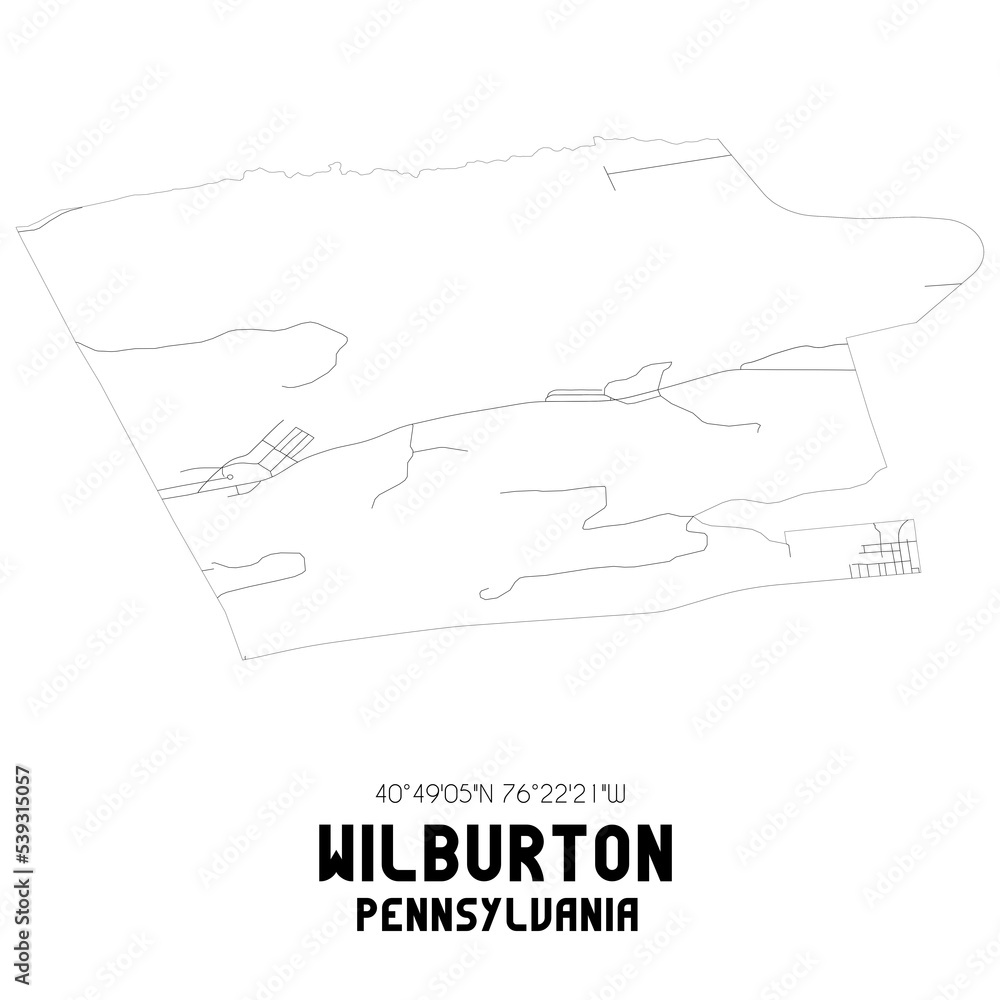 Wilburton Pennsylvania. US street map with black and white lines.