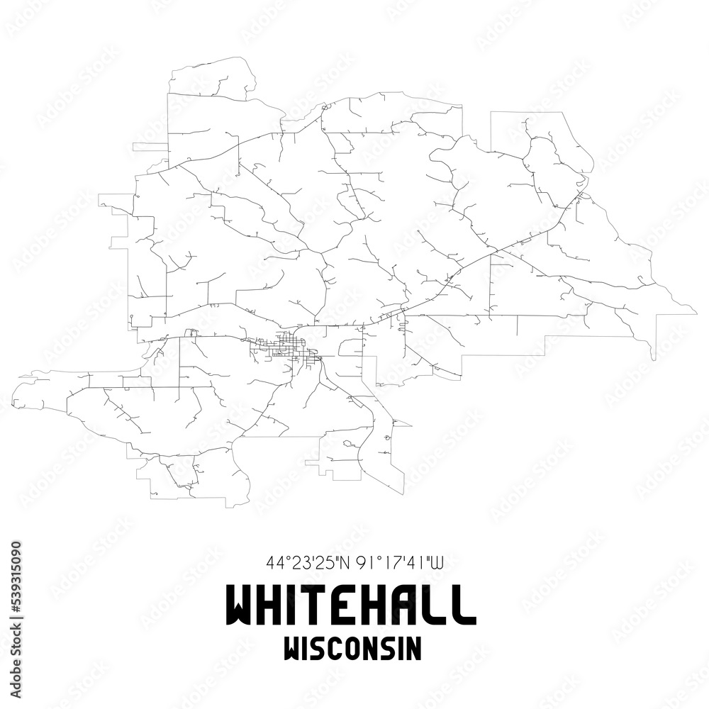 Whitehall Wisconsin. US street map with black and white lines.